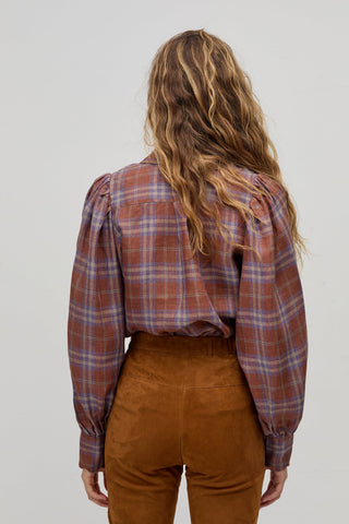 Camille Linen Shirt Hazelnut Checks