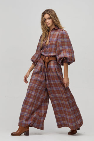 Camille Linen Shirt Hazelnut Checks