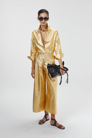 Culotte Metallic Linen Pants Gold