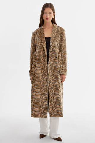 Leslie Faux Hair Tiger Print Trench Coat