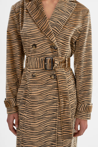 Leslie Faux Hair Tiger Print Trench Coat