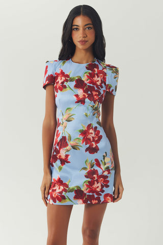 Bryce Dress Blue & Red Floral