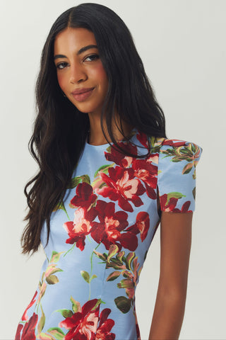 Bryce Dress Blue & Red Floral