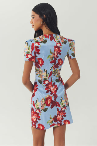 Bryce Dress Blue & Red Floral