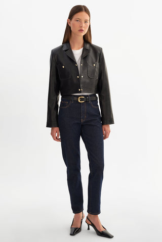 Lorena Cropped Leather Jacket Black
