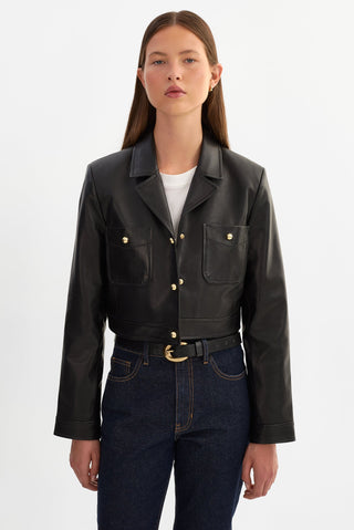Lorena Cropped Leather Jacket Black