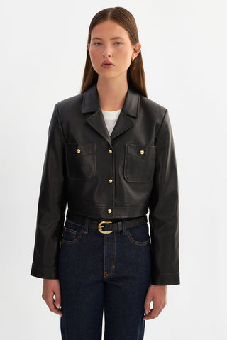 Lorena Cropped Leather Jacket Black