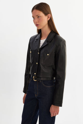 Lorena Cropped Leather Jacket Black