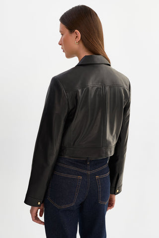 Lorena Cropped Leather Jacket Black