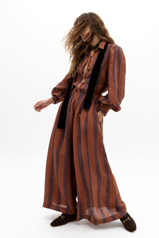 Sabi Linen Pants Camino Brick Stripes