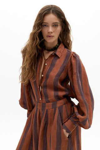 Camille Linen Shirt Camino Brick Stripes