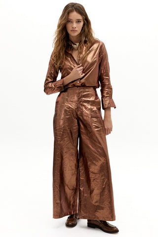 San Marino Metallic Linen Shirt Chocolate