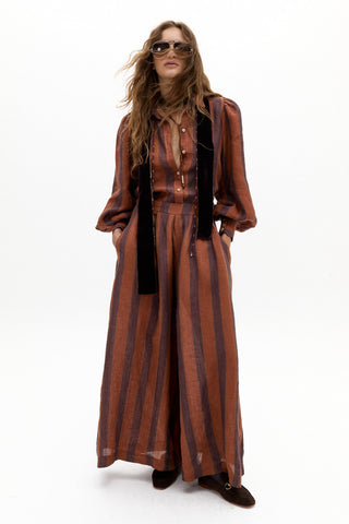 Sabi Linen Pants Camino Brick Stripes
