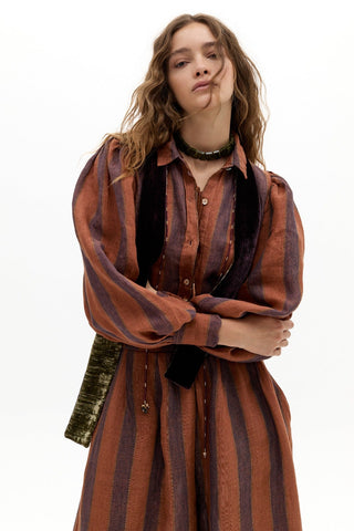 Camille Linen Shirt Camino Brick Stripes
