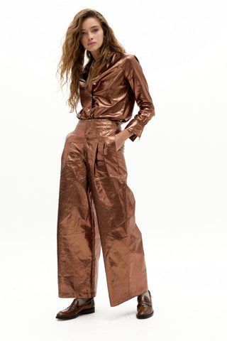 San Marino Metallic Linen Shirt Chocolate
