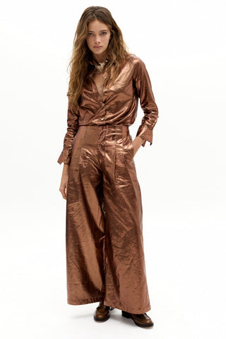 San Marino Metallic Linen Shirt Chocolate