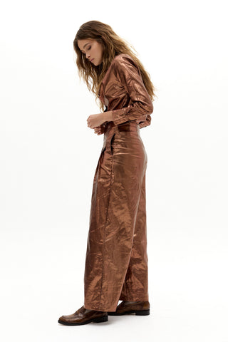 Culotte Metallic Linen Pants Chocolate
