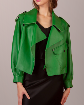 Lambskin Signature Moto Jacket Green