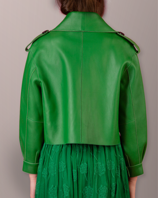 Lambskin Signature Moto Jacket Green