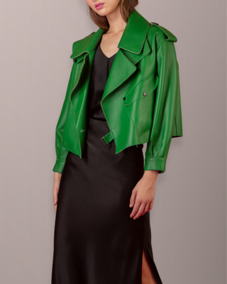 Lambskin Signature Moto Jacket Green