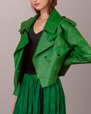 Lambskin Signature Moto Jacket Green