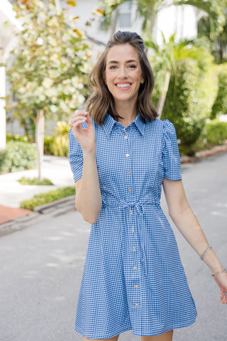 London Dress Navy Gingham