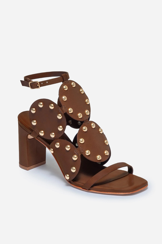 New Moon 75 Studs Saddle Vachetta Heels