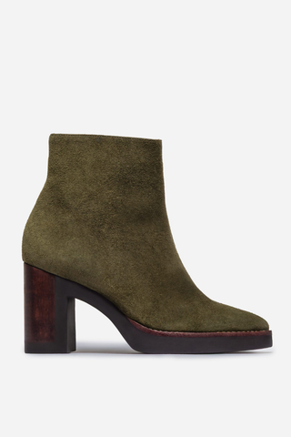 Nara Platform Suede Bootie Dark Olive
