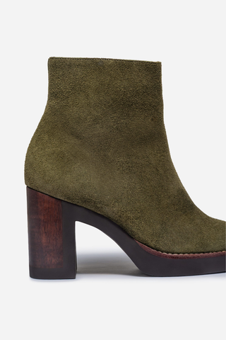 Nara Platform Suede Bootie Dark Olive