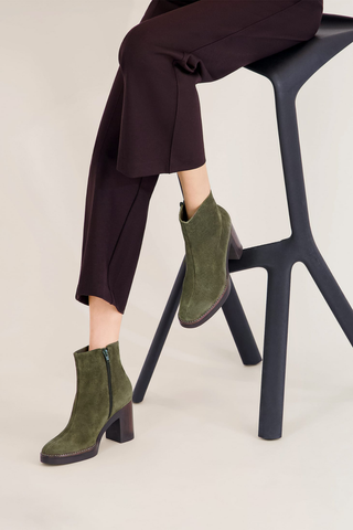 Nara Platform Suede Bootie Dark Olive