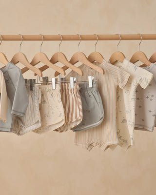 Boys Swim Short Blue + Butterscotch Stripe