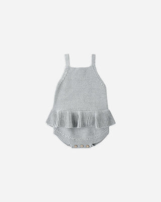 Knit Ruffle Romper Heathered Sky