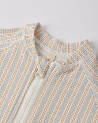 Zip Rashguard One-Piece Blue + Butterscotch Stripe