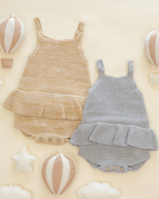 Knit Ruffle Romper Heathered Sky