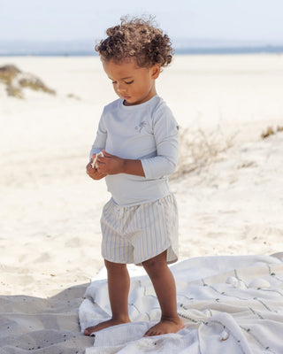 Boys Swim Short Blue + Butterscotch Stripe