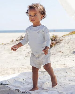 Boys Swim Short Blue + Butterscotch Stripe