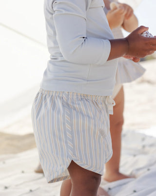 Boys Swim Short Blue + Butterscotch Stripe