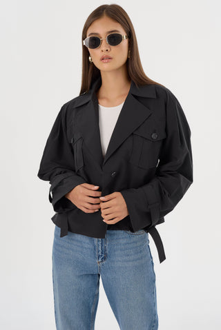 Quinn Cropped Trench Coat Black