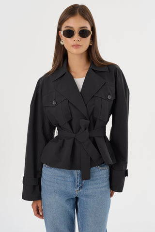 Quinn Cropped Trench Coat Black