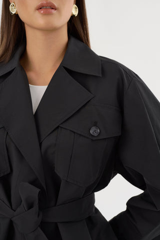 Quinn Cropped Trench Coat Black