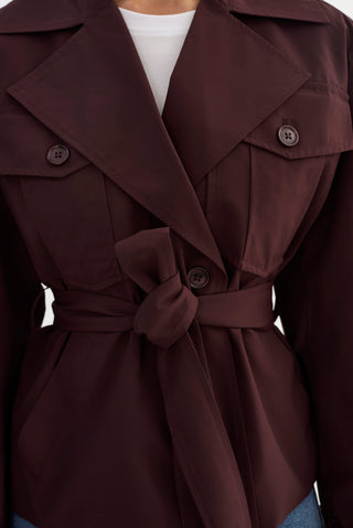 Quinn Cropped Trench Coat Burgundy