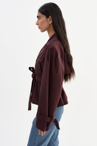 Quinn Cropped Trench Coat Burgundy
