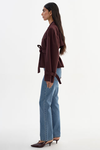 Quinn Cropped Trench Coat Burgundy