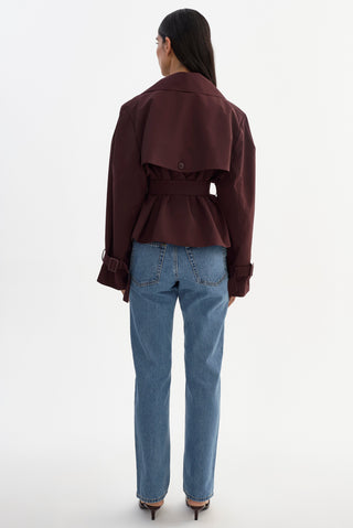 Quinn Cropped Trench Coat Burgundy