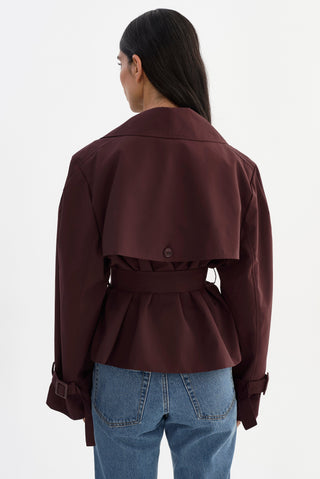 Quinn Cropped Trench Coat Burgundy