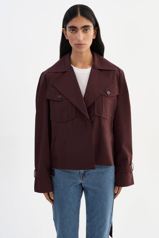 Quinn Cropped Trench Coat Burgundy