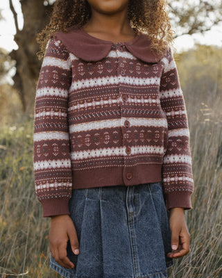 Fair Isle Cardigan Mulberry Stripe
