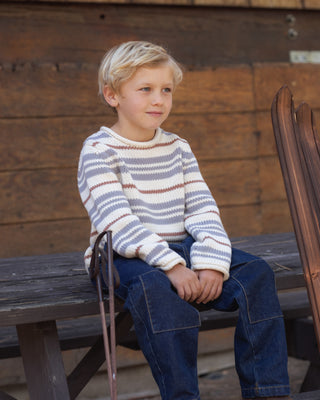 Jacques Sweater Dusty Blue Stripe Natural