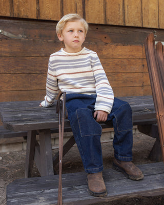 Jacques Sweater Dusty Blue Stripe Natural