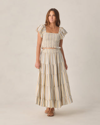 Women’s Ruffle Tiered Maxi Skirt Valencia Stripe Natural